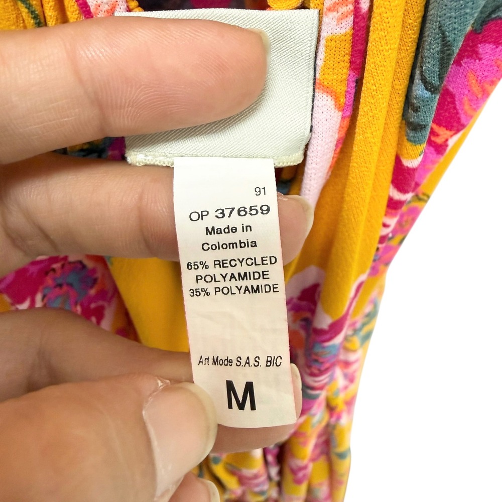 Maaji Yellow Floral Bustier Maxi Dress Lace Up Back Tiered Summer Size Medium - Picture 7 of 9
